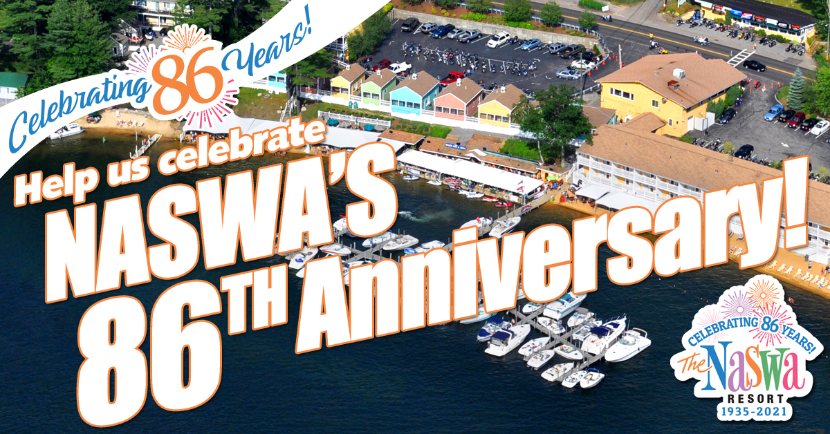 Aerial view of NASWA resort. Text: Celebrating 86 years! Help us celebrate NASWA's 86th Annivesary!